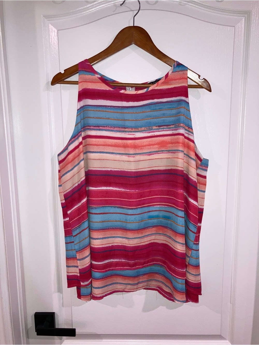 Zac & Rachel Pink & Blue Striped Sleeveless Blouse - size XL